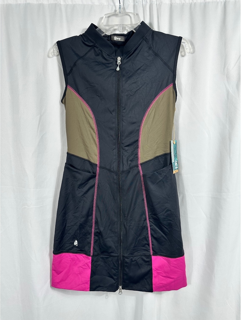 SUPmerge Sleeveless Athletic Dress with Pockets, Black, Olive, and Pink Small